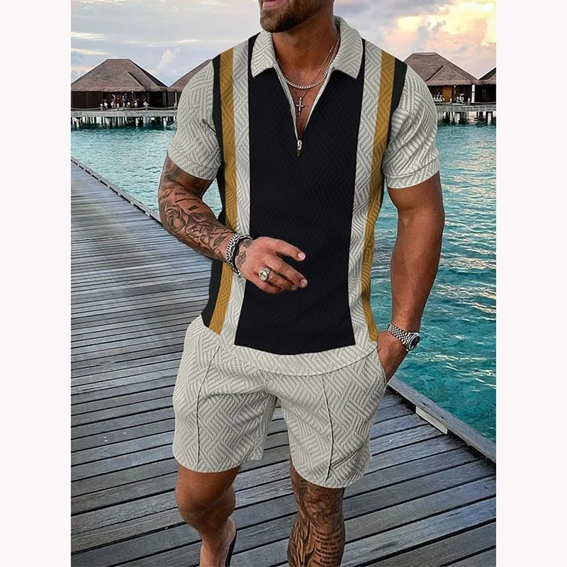 Men's Polo Shirts&Shorts 2 Piece Sets Luxury Brand Casual Suit Zipper Lapel T-shirt Short Sleeve Tracksuit Male Jogger Outfits
