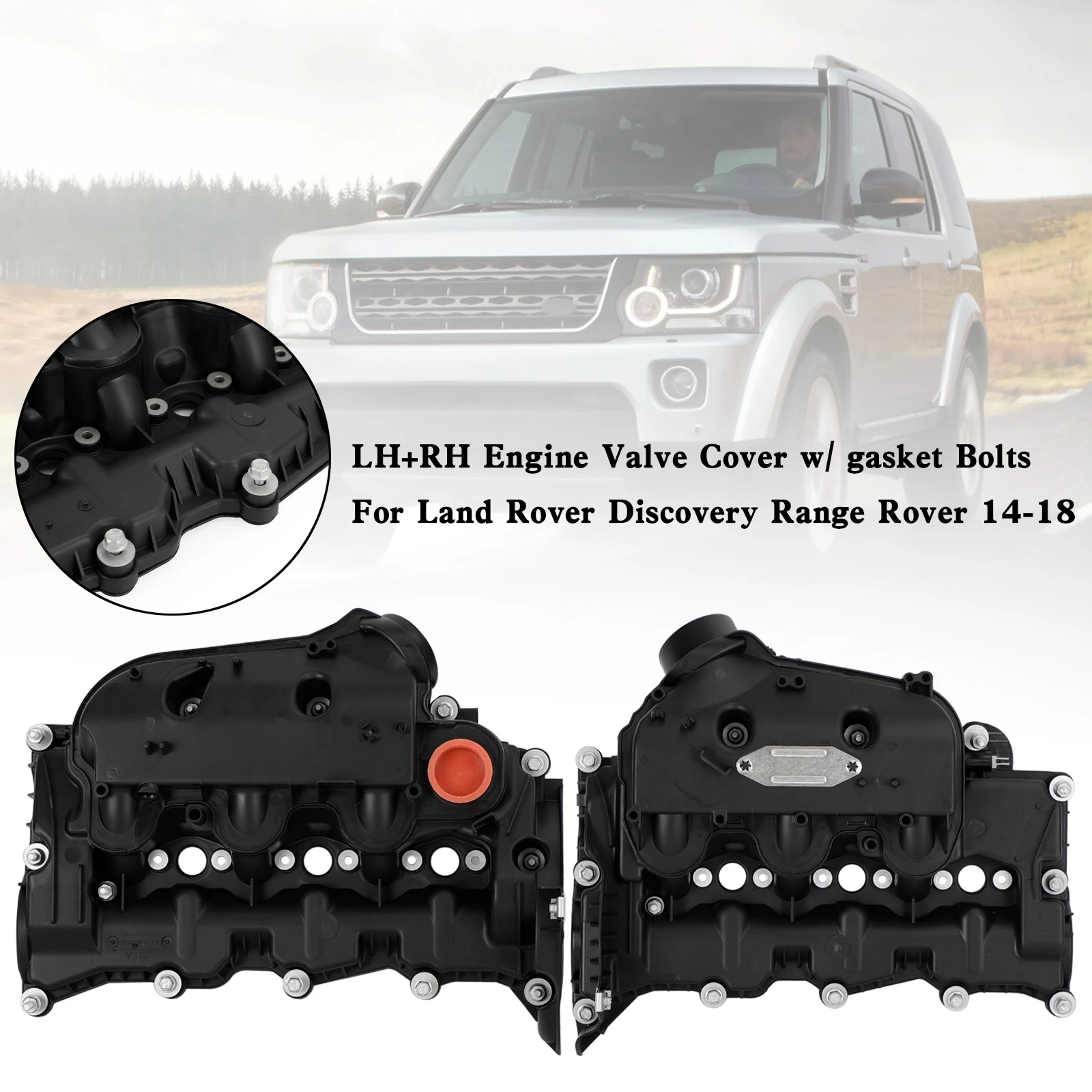 

Areyourshop LH+RH Engine Valve Cover w/ gasket Bolts for Land Rover Discovery Range 14-18 Car Accessories Parts