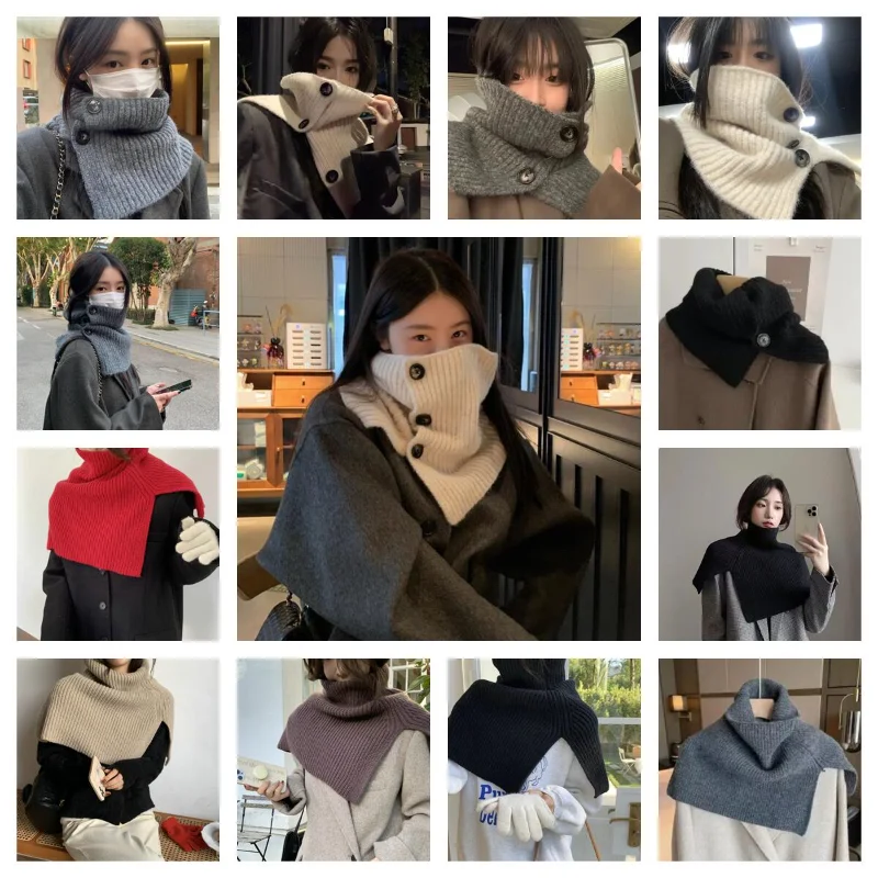 

Solid Neck Scarfs Girls Casual Woollen Muffler Pure Neckerchief Women's Winter Fashion Scarves Warm Trendy Shawl Ring Scarf