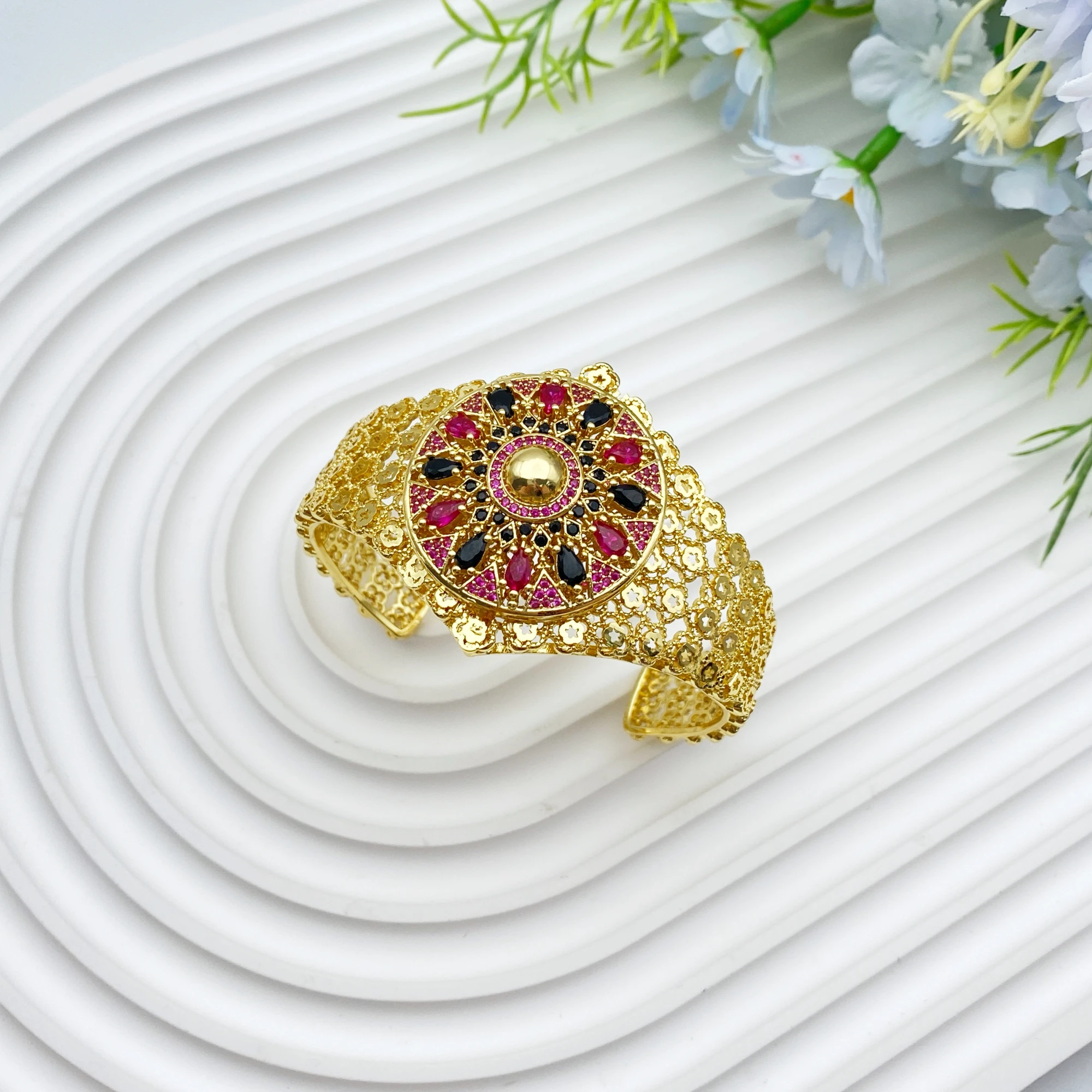 Фото Роскошный комплект Flora из 2 предметов, позолоченный браслет с цирконом, кольцо, элегантный подарок на годовщину для нее, ювелирные изделия на День Святого Валентина №2