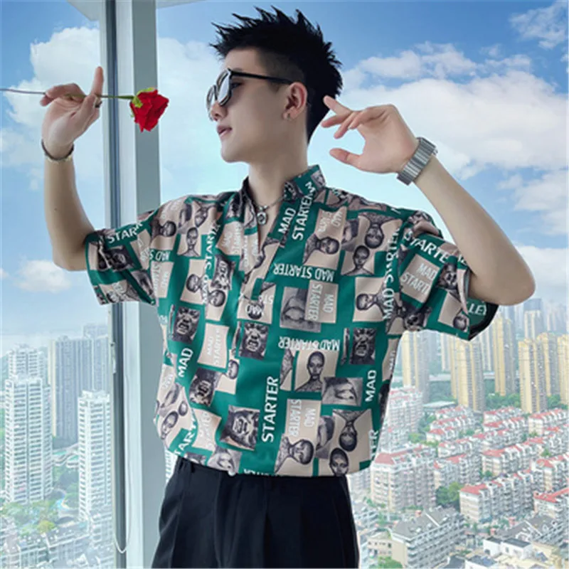 

Summer Casual Shirts Short Sleeve Men's Blouse Korean Magazine Print Camisas Chemise Homme Streetwear Men Social Shirt 2022