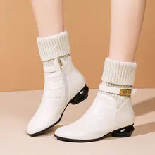 2022 Spring Fashion Elegant Leather Boots Women Winter Casual Shoes Hidden Increase Wedges Boots Ladies