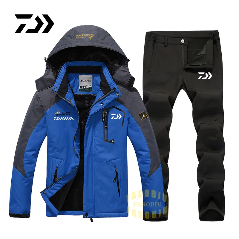 Outdoor Thicken DAIWA Fishing Clothing Waterproof Breathable Hooded Fishing Suits Hiking Winter Fleece Fishing Jackets Men's