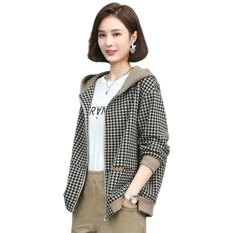 

Double With lining Women Windbreaker 2023 Spring Short Coat Korean Loose Large Size Momma Grid Tops Femme Jacket Coat 3XL