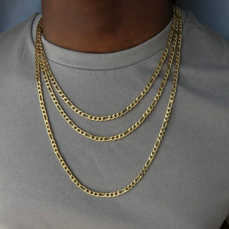 

Punk Figaro Chain Choker Necklace Men Stainless Steel 4mm Gold Black Silver Color Long Chains Necklaces Male Hip Hop Jewelry