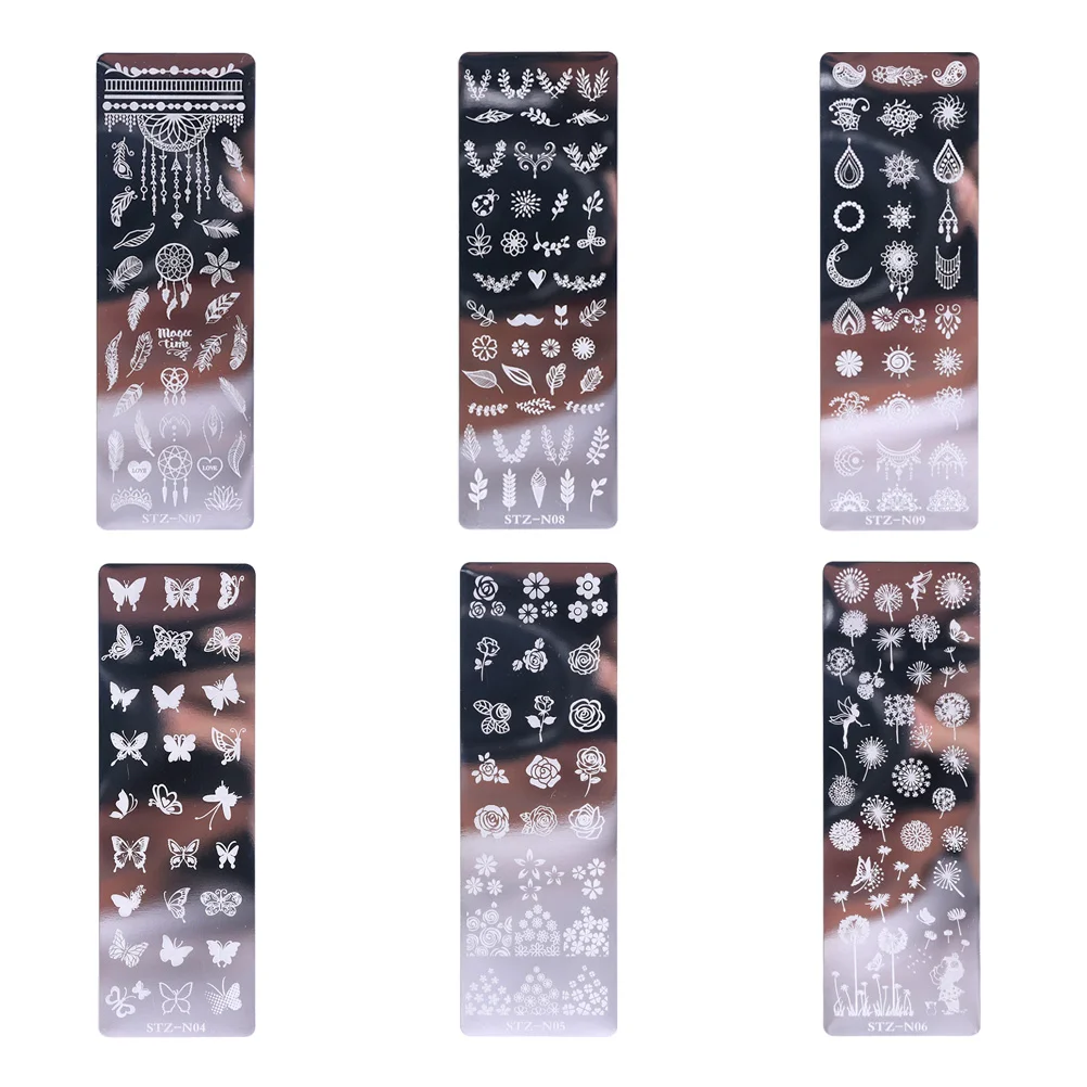 

6pcs Nail Stamping Plates Florals Nail Plate Butterflies Template Plate for Women Matrix car bees Templates