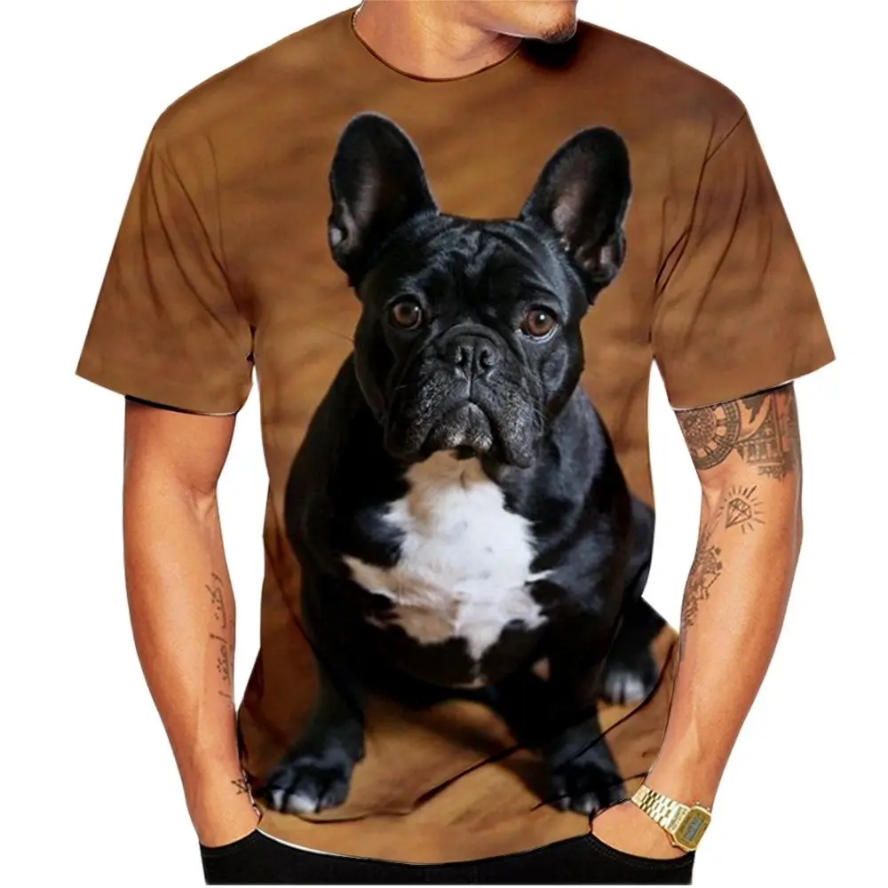 

2022 Animal French Bulldog 3D Print T-Shirt Men's Women's Trend Casual Summer Tops Loose Round Neck Short Sleeve Male Clothing