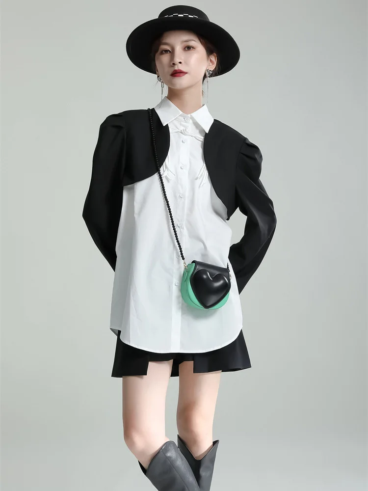 

Women Black Tassel Color-block Blouse New Lapel Long Sleeve Loose Fit Shirt Fashion Tide Spring Autumn 2022 N603