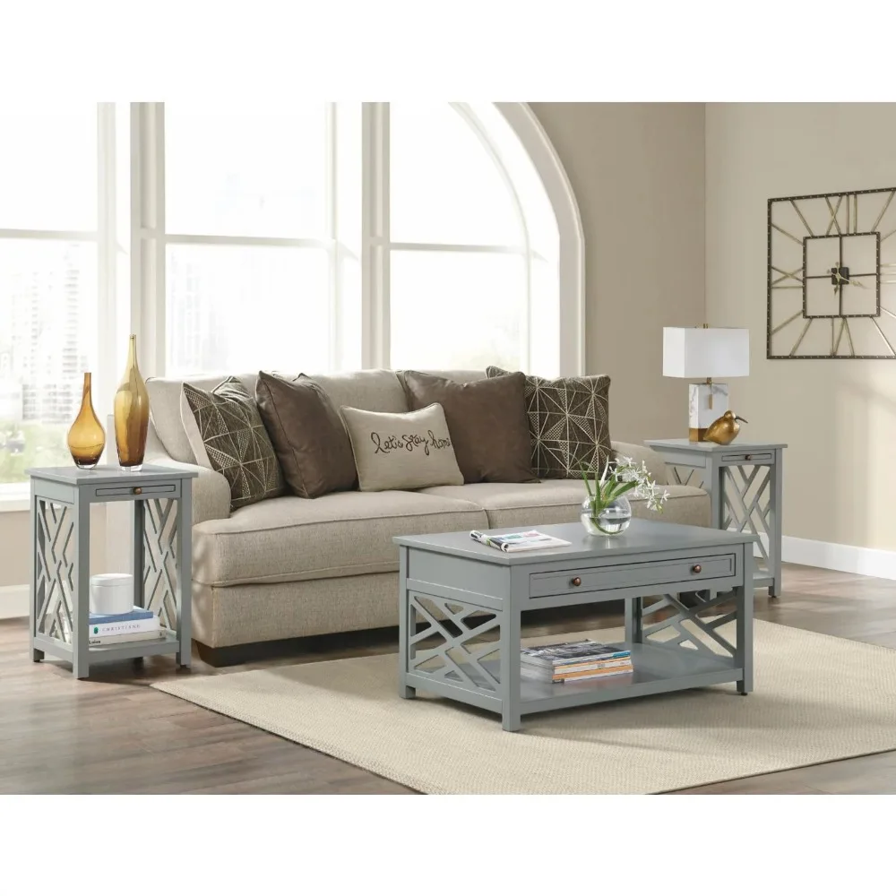 Dining Chair Furniture Coventry 3 Piece Coffee Table Set With Drawer and Tray Shelf - Gray Restaurant Wooden Table Tables Cafe