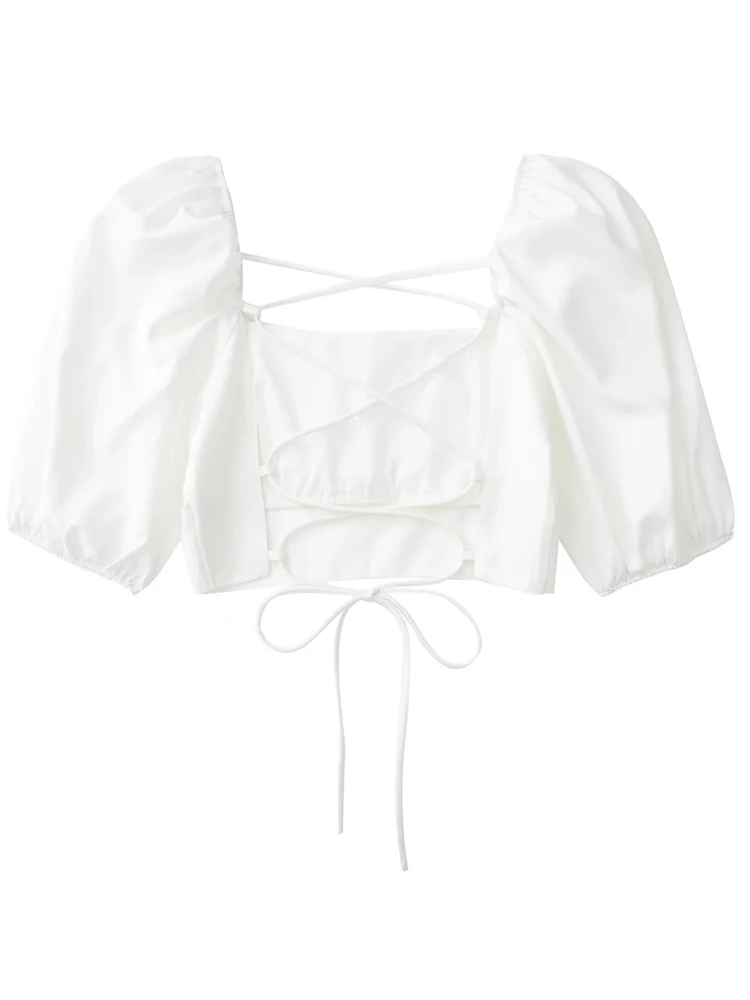 Кроп-топ женский летний плиссированный с открытыми плечами и открытой спиной |