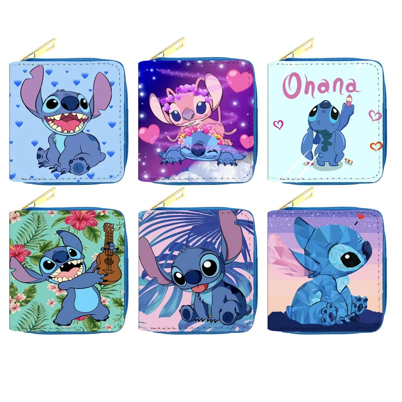 

Короткий кошелек Disney Stitch для девочек, портативная складная сумка с аниме фигурками, мини-кошелек с держателем для карт и зажимом для денег, подарок