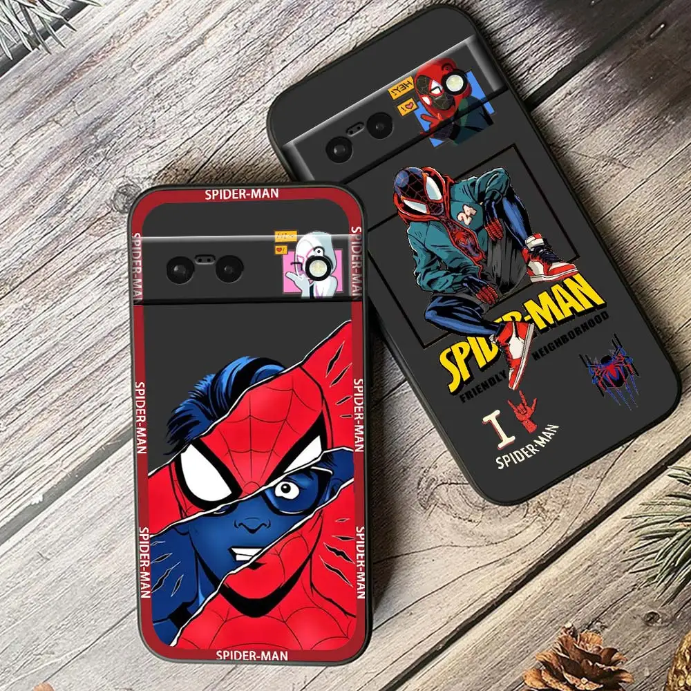 

Marvel Spiderman Avengers Art Phone Case For Google Pixel 8 7 6 Pro 6A 5A 5 4 4A XL 5G Black Shell Soft TPU Cover Fundas Capa