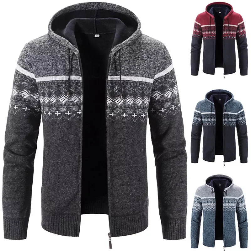 New2022 And Winter Men's Casual Cardigan Zipper Sweater Plush Thickened Jacket Sweater Hooded Jacket