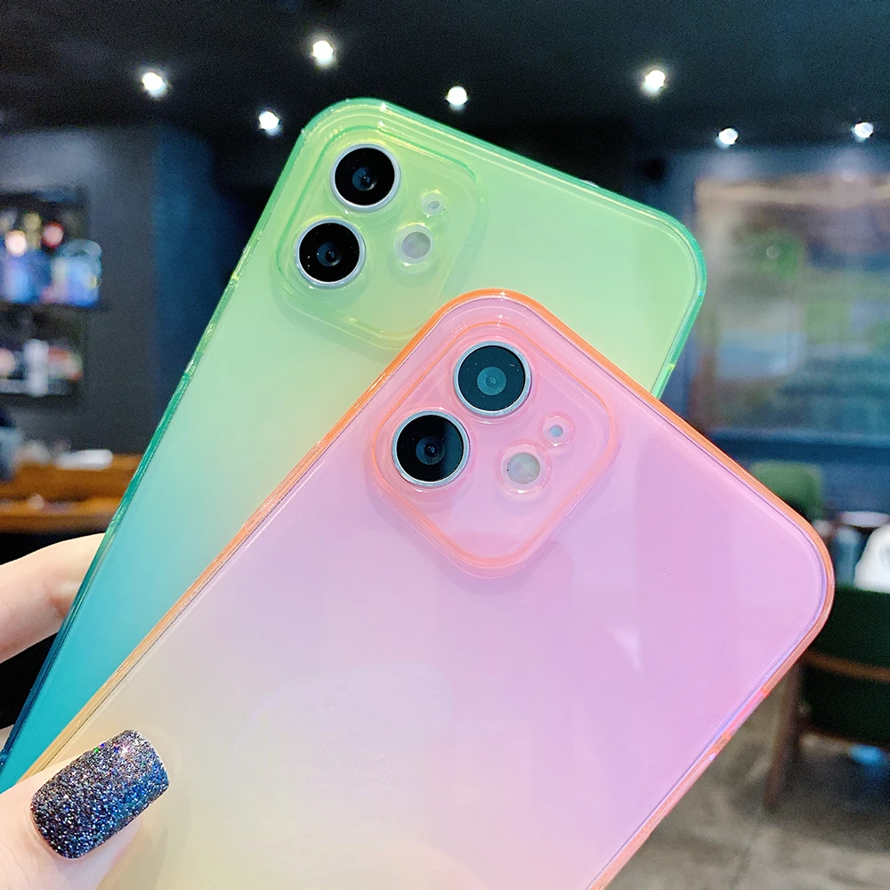 

Factory Direct Selling For iPhone 13 12 11 Pro XS Max X XR SE 2020 7 8 Plus Clear Soft Back Cover Thin Shell Square Gradient Sil