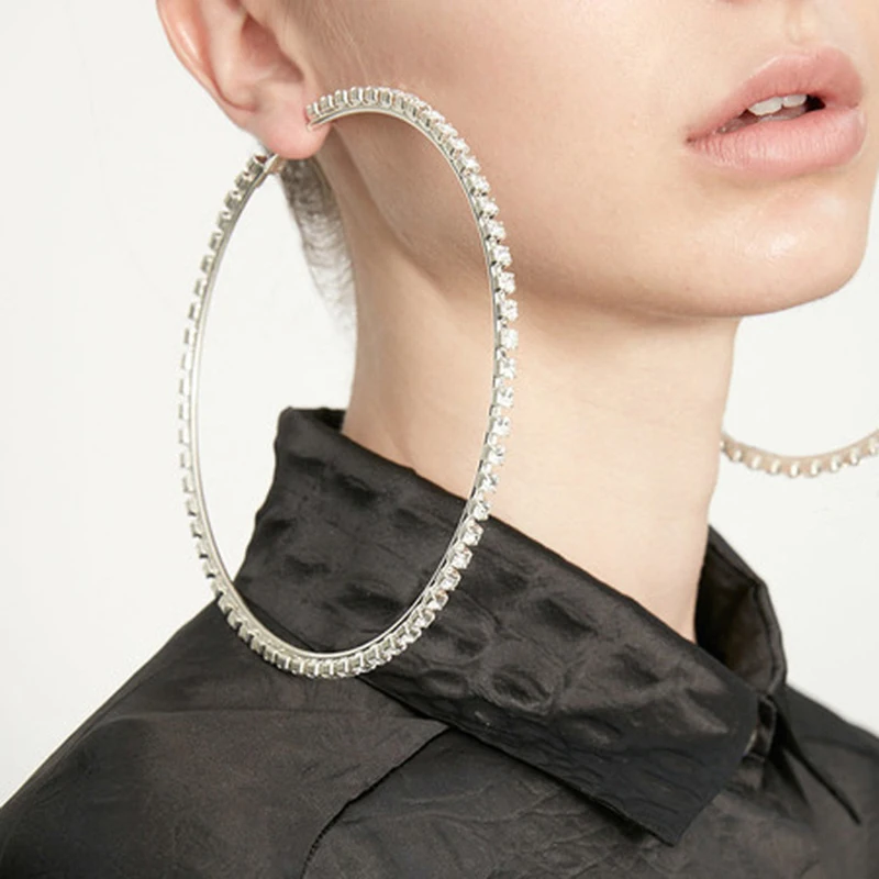 Большие серьги-кольца 30-70 мм для женщин и девушек круглые серьги с кристаллами