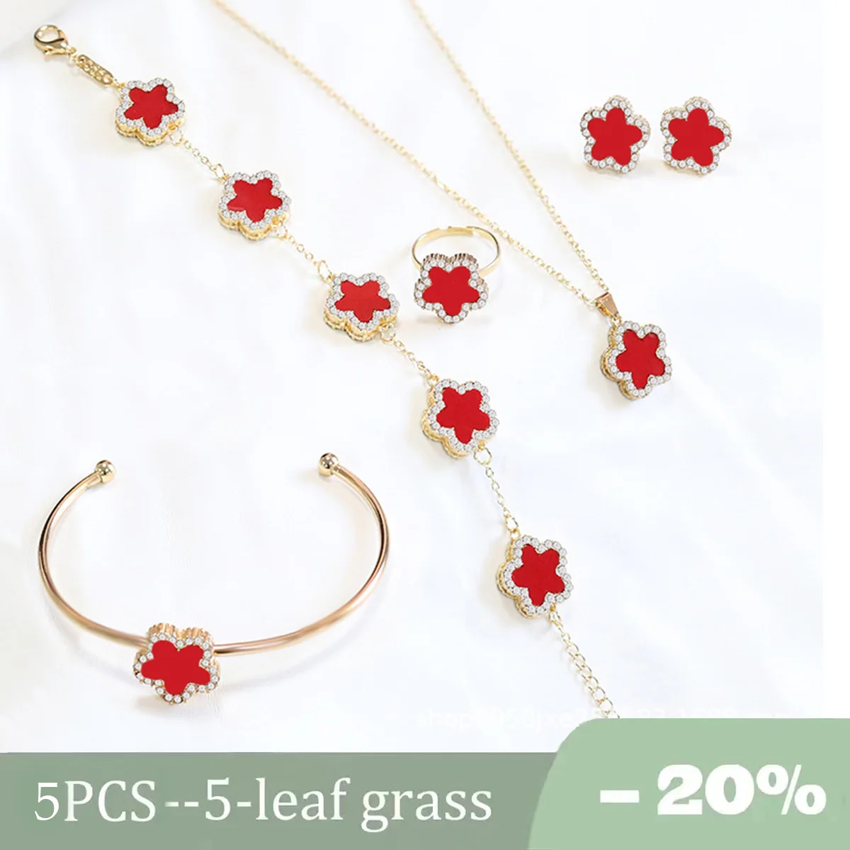 

5 Pieces/set of Colored Zircon Shell Necklace Double Earrings Bracelet Ring Bracelet Flash Jewelry Set for New Women