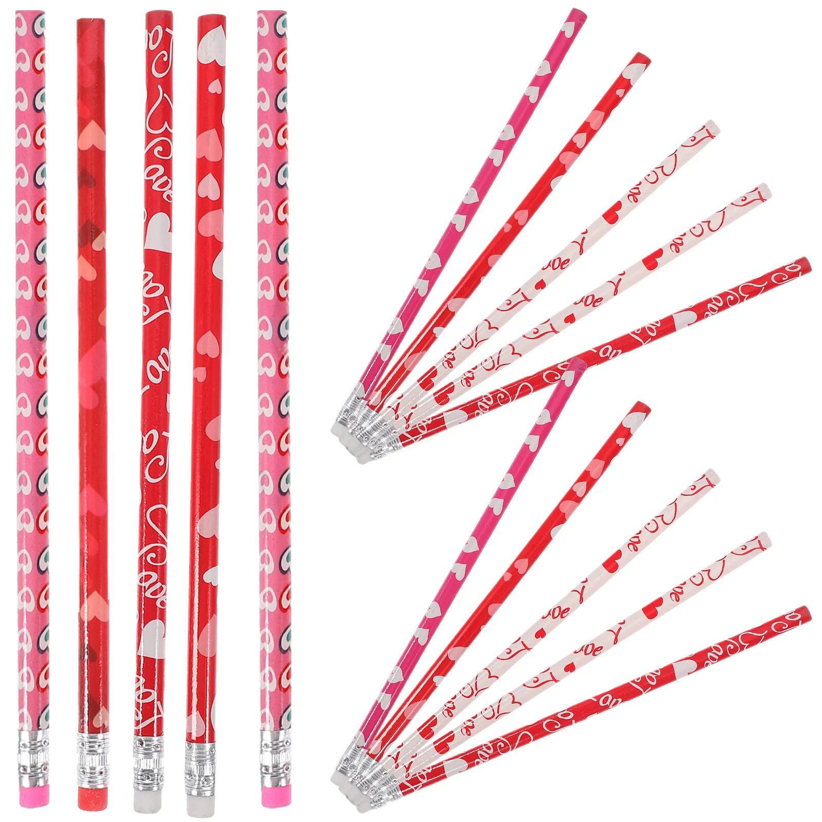 

50pcs Heart Pattern Pencils Wood Pencils Pencils Eraser Tipped Pencils