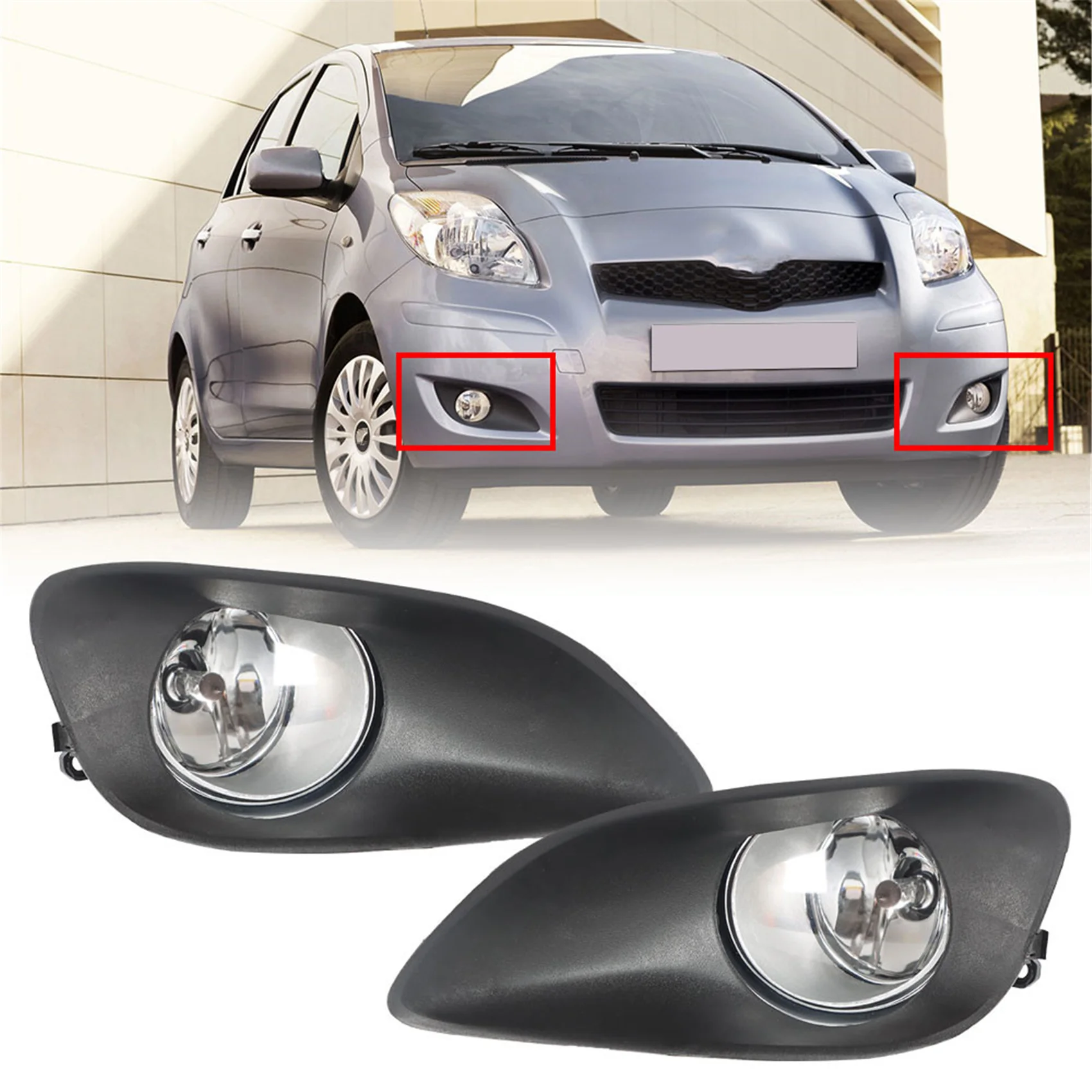 

Left and Right Fog Light Lamps Clear Lens for Car Toyota Yaris Sedan 2007-2011 W/Switch Wiring