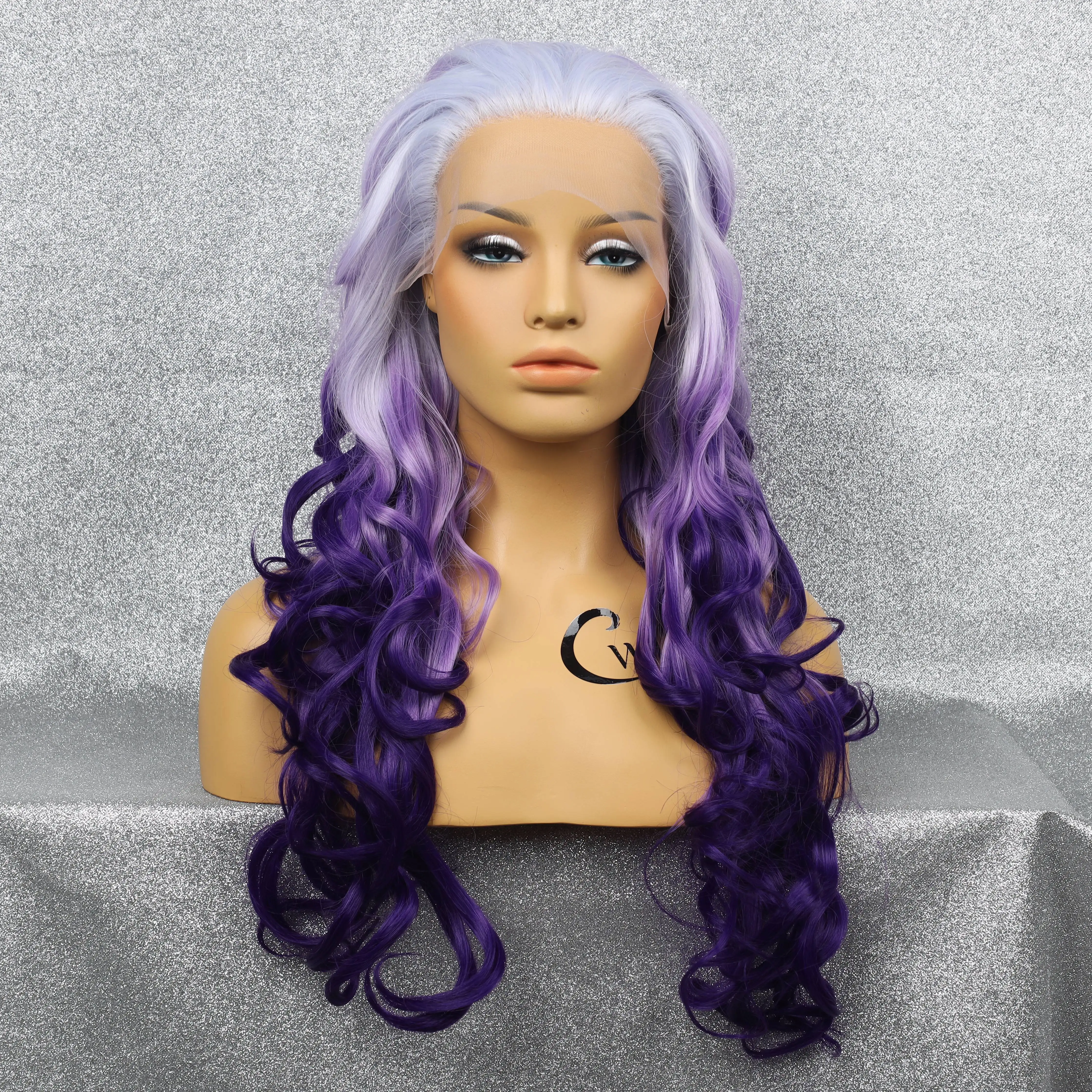 CWIGS белый фиолетовый градиентный синтетический передний парик на сетке дышащий