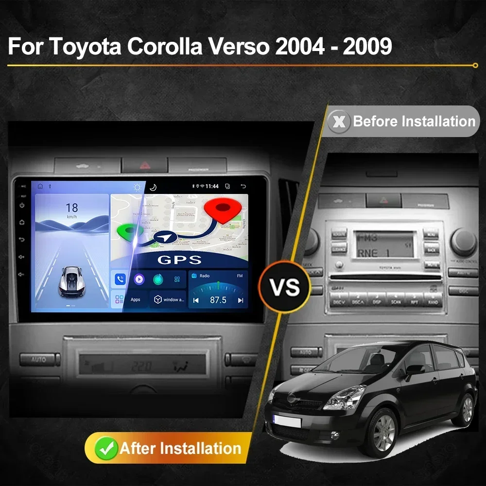 Фото Автомагнитола Android для Toyota Corolla Verso AR10 2004 2005 2006 2007 2008 2009, навигационная система, Carplay, сенсорный экран, интеллектуальная система управления. №2