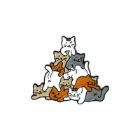 creative cartoon cat human pyramid fashionable creative cartoon brooch lovely enamel badge clothing accessories