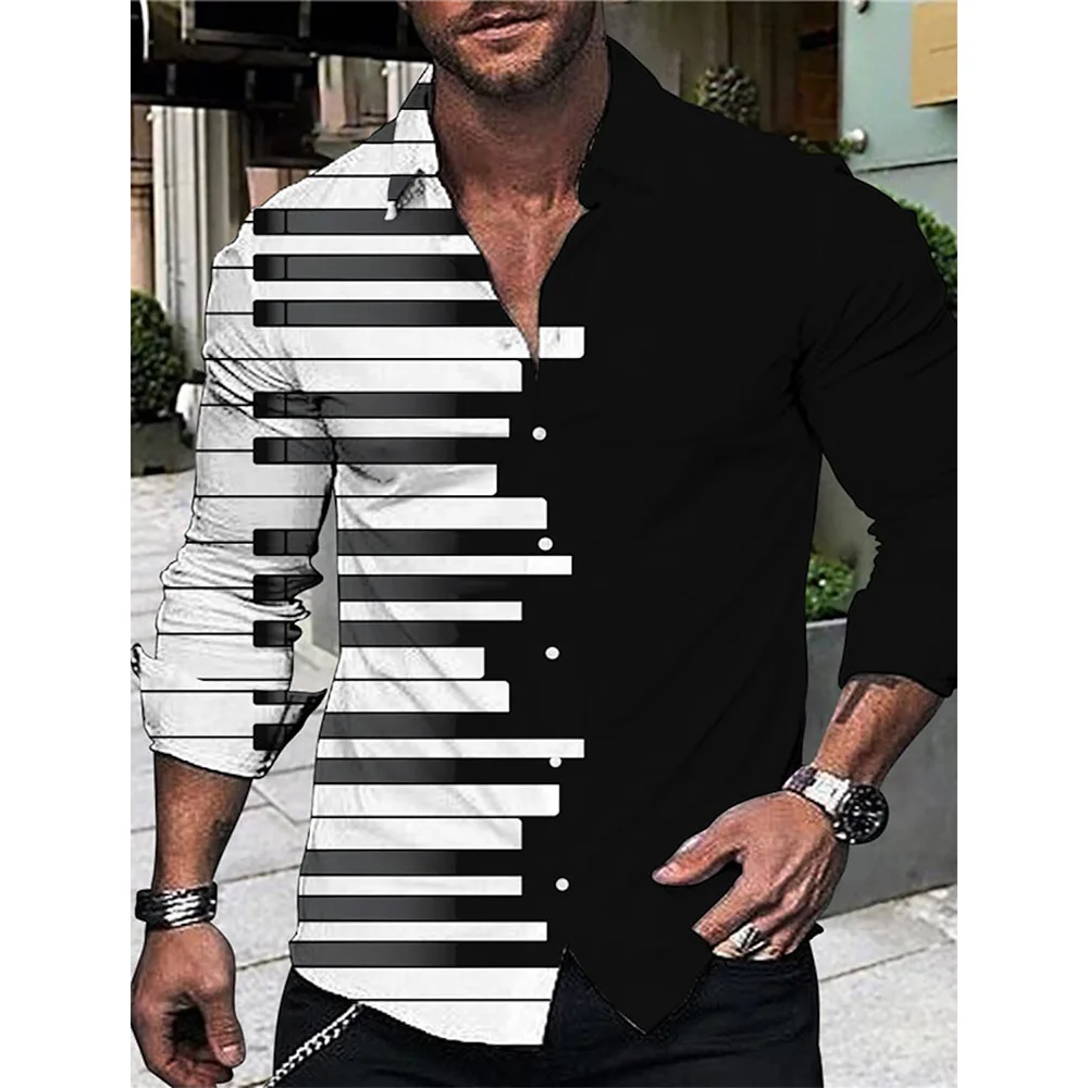 

Luxury Men Shirts Single Breasted Shirt For Men Casual Piano Print Long Sleeve Tops Men's Clothing Hawaiian Cardigan Blouses New