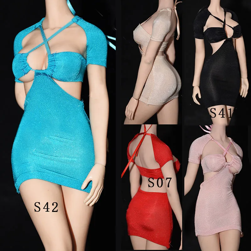 

Женский солдат в масштабе 1/6, облегающее сексуальное эластичное платье на бретельках с открытой спиной и асимметричным подолом, подходит дл...