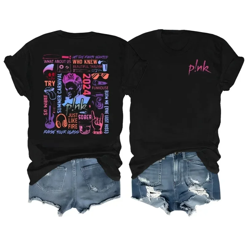 Футболка С Рисунком P!nk Розовая Рэперская Лето 2024 Концертный Тур Дизайн Уличная