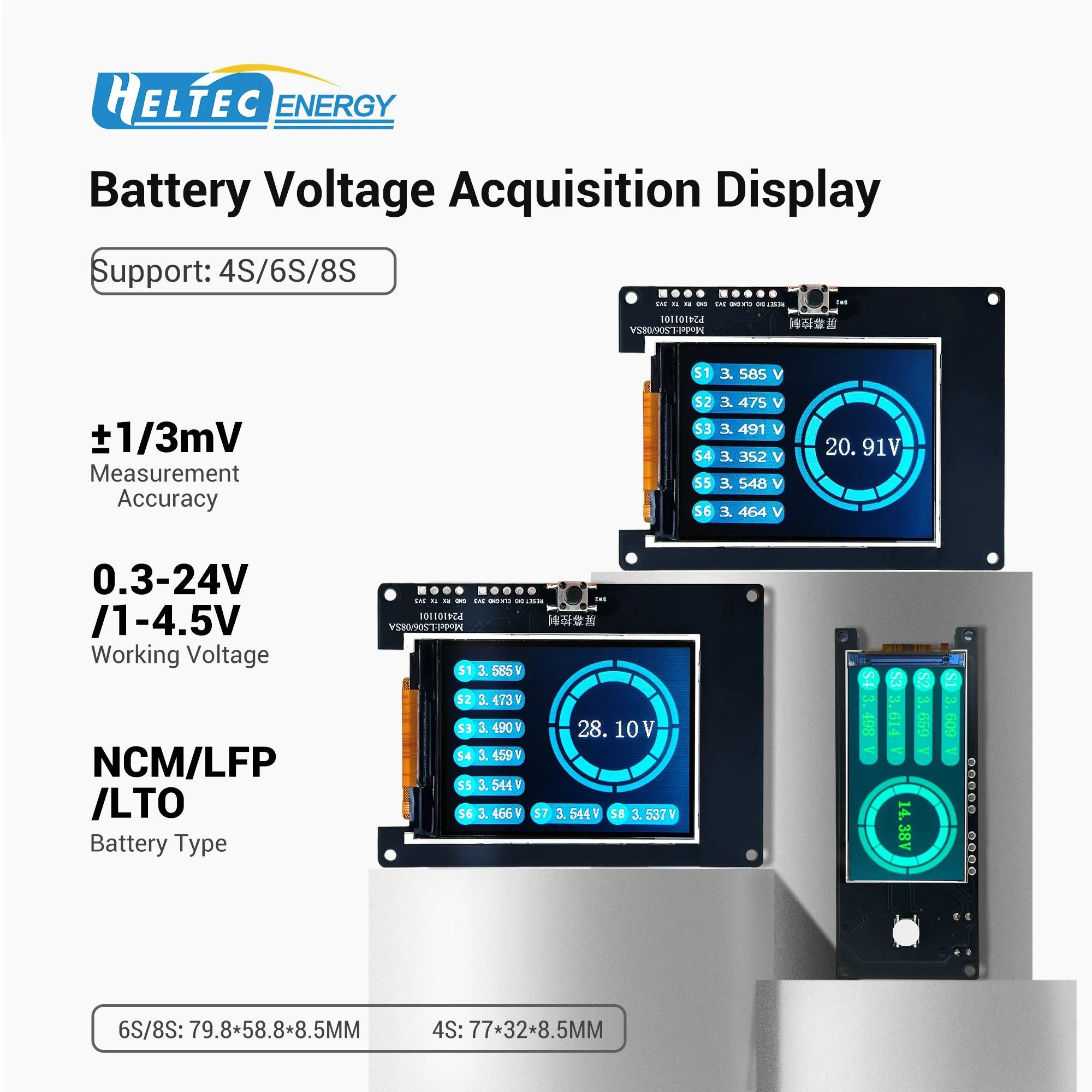 

Тестер напряжения для батарей Heltec 4S 6S 8S со светодиодным дисплеем для дисплеев литиевых/LiFePO4/LTO, проверка напряжения, TFT-дисплей
