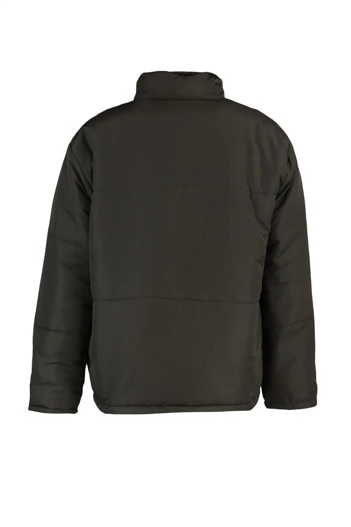 Dark Khaki Men's Stand Up Collar Double Covered Pocketed Inflatable Windproof Jacket TMNAW22MO0090