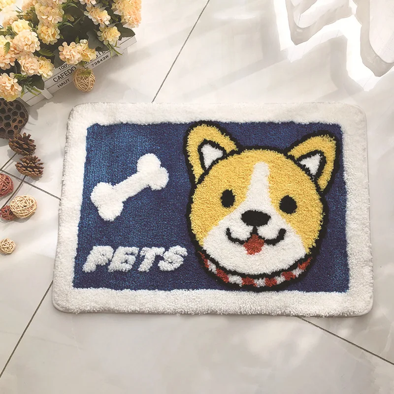 

Flocking Bath Mat Cartoon Embroidery Anti Slip Absorbent Bathroom Carpet Strong Water Absorption Floor Area Rugs for Shower Room