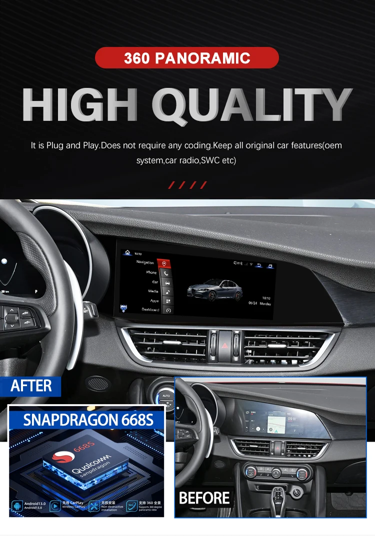 Фото Автомагнитола Android 13 с Carplay для Stelvio Giulia 2017-2020, 10.25 дюймов, автомобильная навигационная мультимедийная система с видеоплеером №5