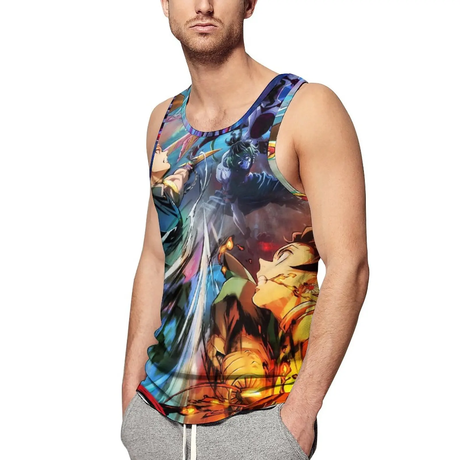 

Demon Slayer Beach Tank Top Kimetsu No Yaiba Gym Tops Mens Design Streetwear Sleeveless Shirts Plus Size