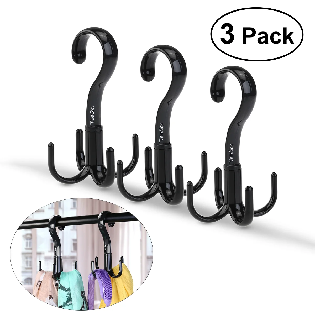 

TINKSKY 3pcs Hanger Multifunction 360 Degree Rotating Holder Hook Closet Organizer Hanger for Living Room Bathroom