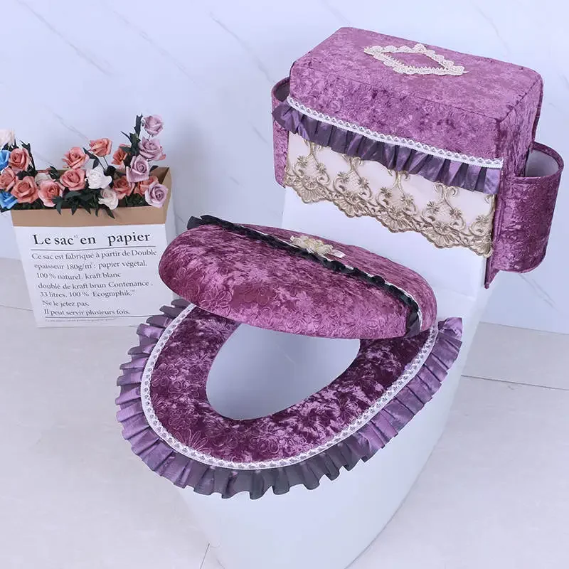 

New Toilet Seat Cushion Gold Diamond Velvet Three Piece Storage Toilet Cover Cover Cover Toilet Seat Cushion for Household Use