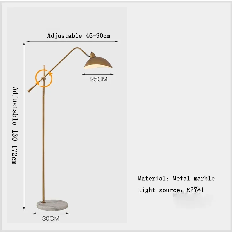 Скандинавский светодиодный золотой торшер с регулируемой длиной мраморное