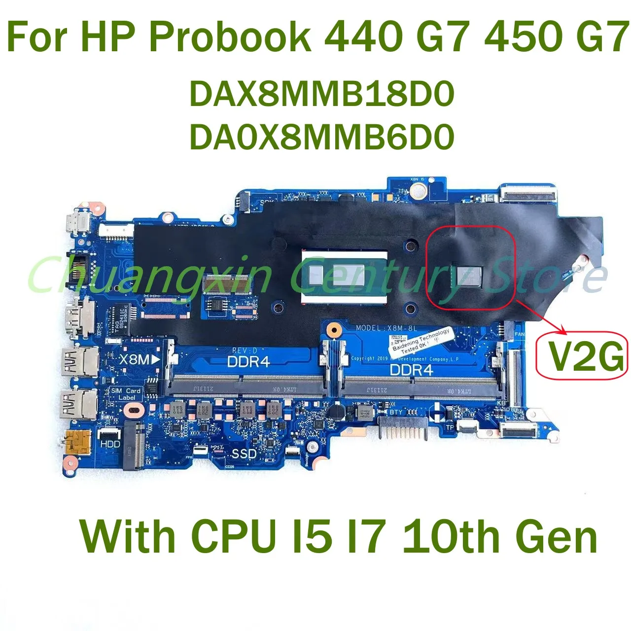 

Материнская плата для ноутбука HP Probook 440 G7 450 G7 DAX8MMB18D0 DA0X8MMB6D0 с процессором I5 I7 10-го поколения GPU: V2G 100% Протестировано написано