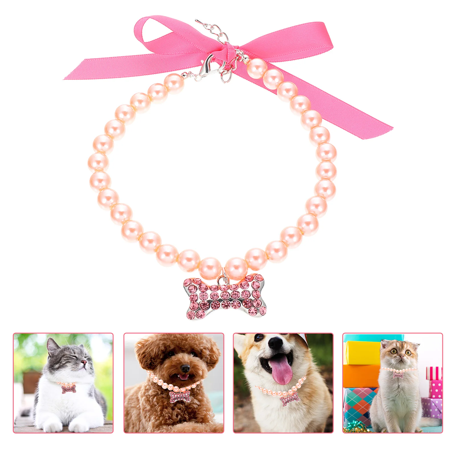 

Collar Dog Pearl Necklace Pet Catcollars Puppy Jewelry Bling Chainneck Strap Dogs Wedding Ribbon Accessoriesrhinestone Cats
