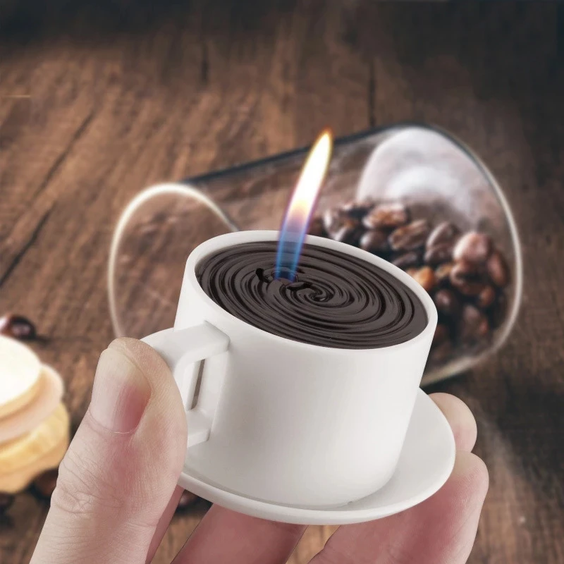 

Personality Coffee Cup Fire Lighter Windproof Refillable Butane Gas Cigarette Lighter Creative Home Collection Lighter Funny Toy