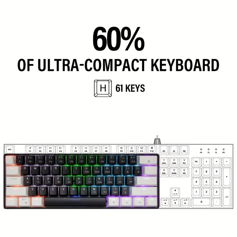 Проводная механическая клавиатура для киберспорта 61-клавишная АБС-материал