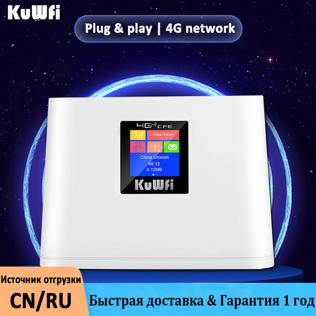 

KuWfi 4G Wifi Router 150Mbps Wireless Wifi Modem Unlocked 4G Lte Router with Sim Card Slot Wifi Hotspot With Smart Display