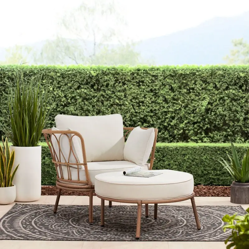 

Gardens Willow All-Weather Wicker Outdoor Cuddle Chair and Ottoman Set, Beige Desk chair Chair for dining table Stool chair Woo