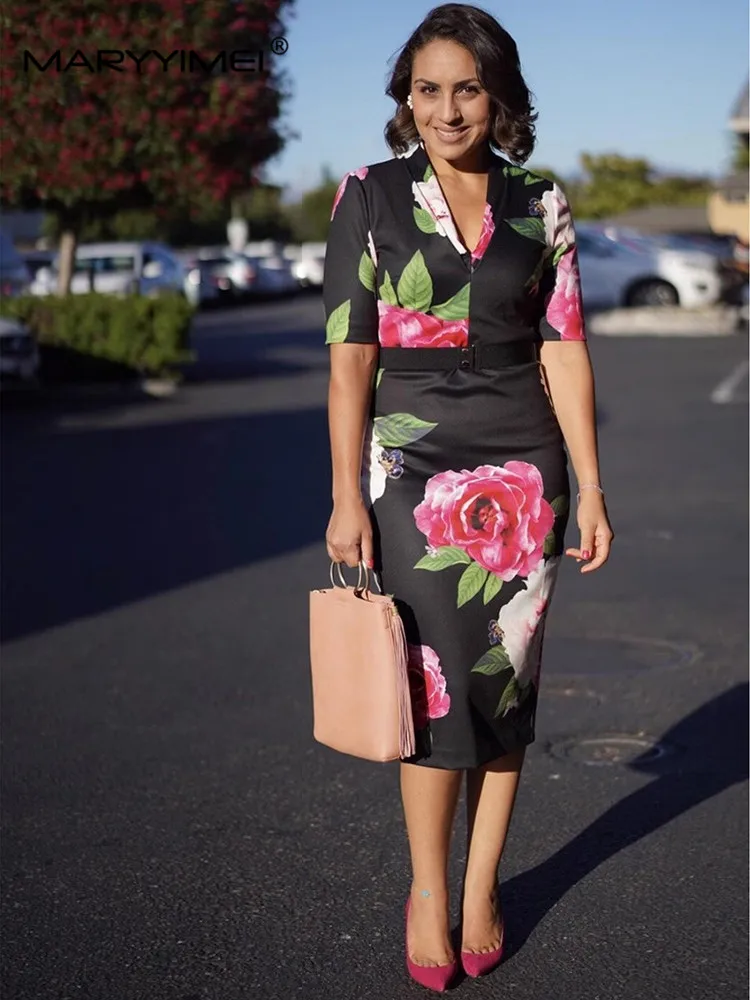 Модное дизайнерское летнее женское платье MARYYIMEI с V-образным вырезом и коротким