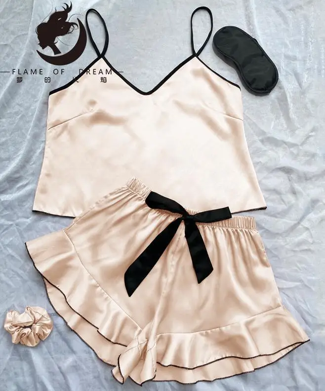 Sexy  Home pajamas Women's Summer Fashion Vest Shorts Set Home Silk Ice Silk Pajamas 3017