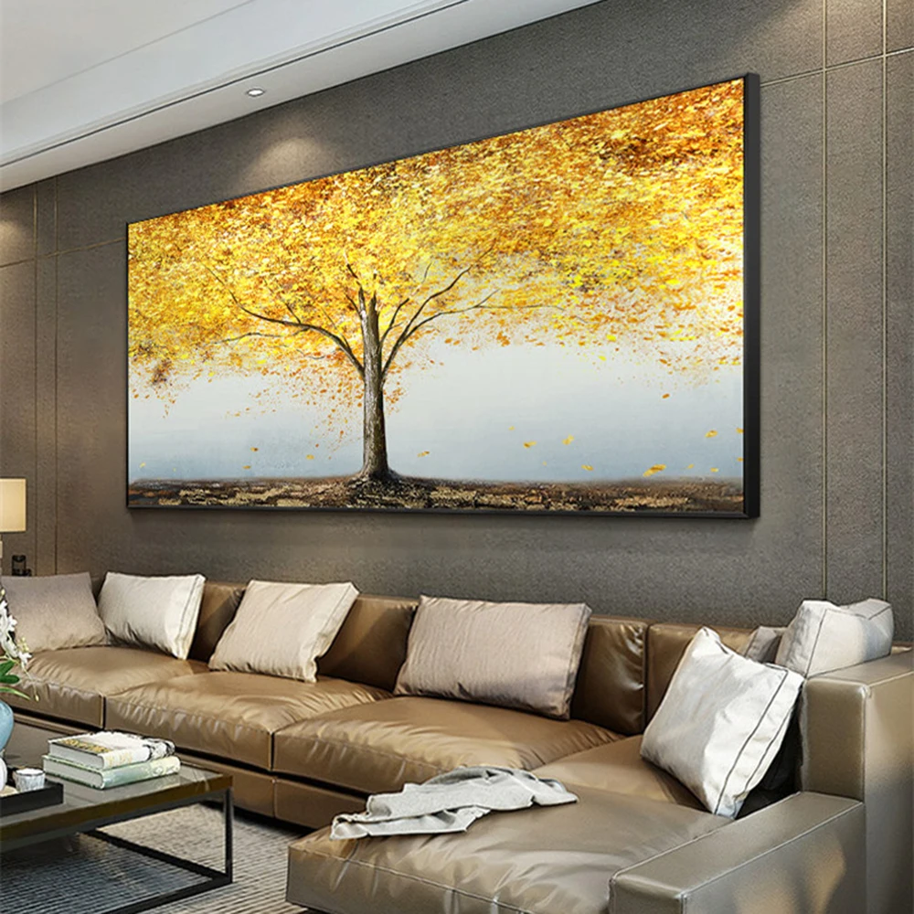 

Handmade Handpainted Modern Landscape Bumper Harvest Gold tree Oil Paintings Canvas Wall Arts Picture For Living Room Home Decor