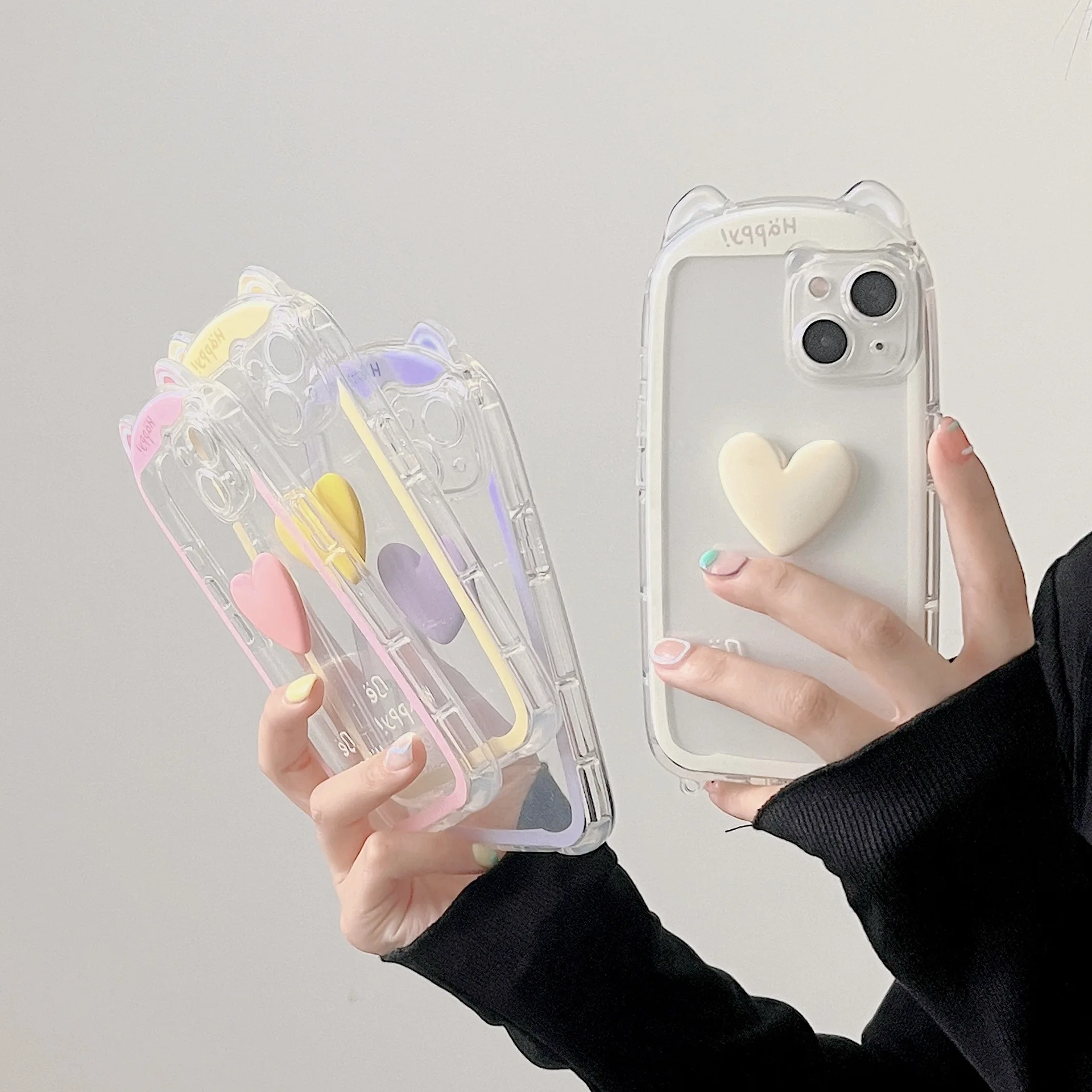 Контрастный цвет трехмерный Любовь Прозрачный милый кот ухо модный