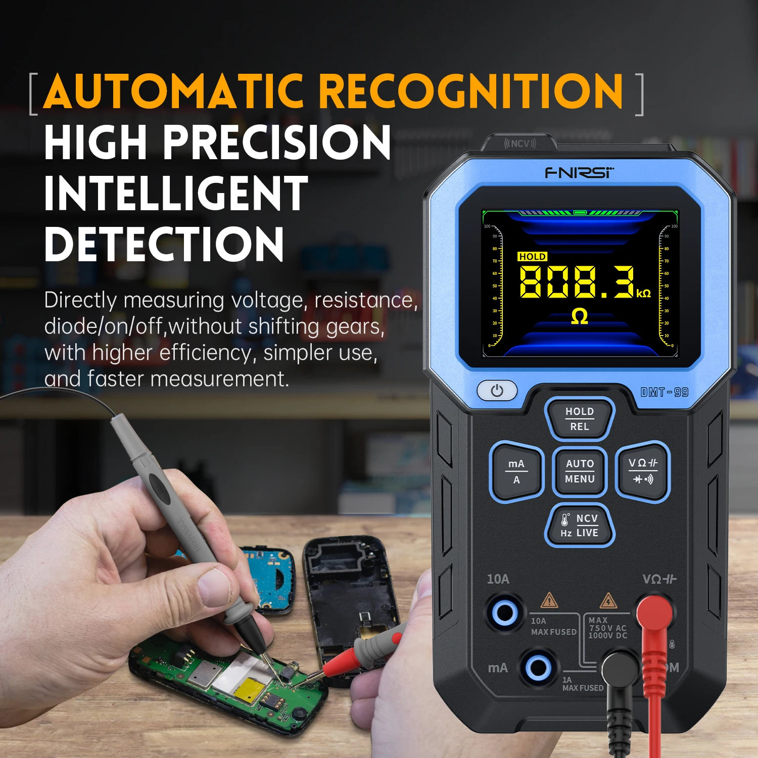 FNIRSI DMT99 Digital Multimeter DMT-99 TFT Display True RMS Voltage Resistance Frequency Tester Temperature Measurement Meter