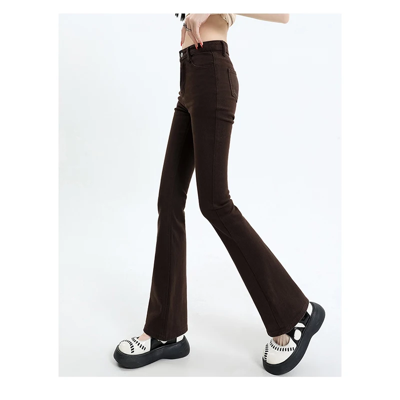 Women's 2023 Spring and Autumn Season Long Pants High Street Black Coffee New Elastic High Waist Slim Slim Slim Slim Pants