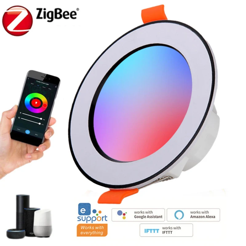 Zigbee Smart LED Downlight 10W Recessed Ceiling Light RGB Round LED Panel Down Light Spotlight Smart Life With Alexa Google Home