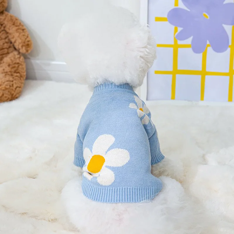 Pet Sweater Autumn Winter Warm Clothes Knitted Coat Small Dog Cat Jacket Puppy Kitten Cardigan Cute Shirt Flower Pattern Poodle